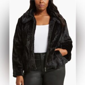 Sanctuary Faux Fur Jacket Black Plush Zip Up Coat 2X Soft Cozy